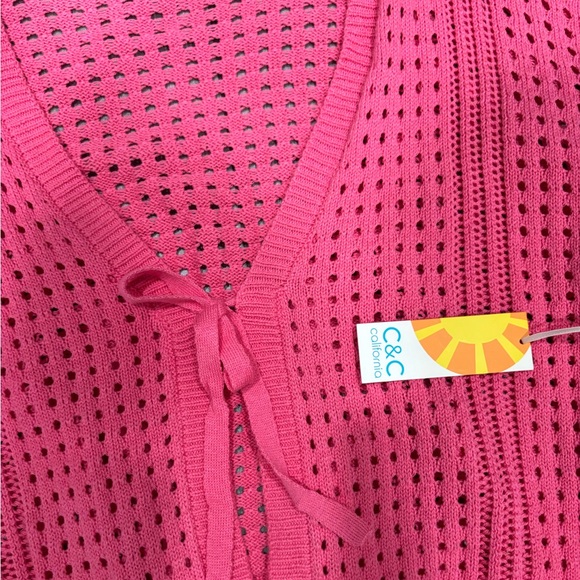 C&C California Tie Front Cardigan Pink Lemonade Size Large 100% Cotton - Picture 6 of 8